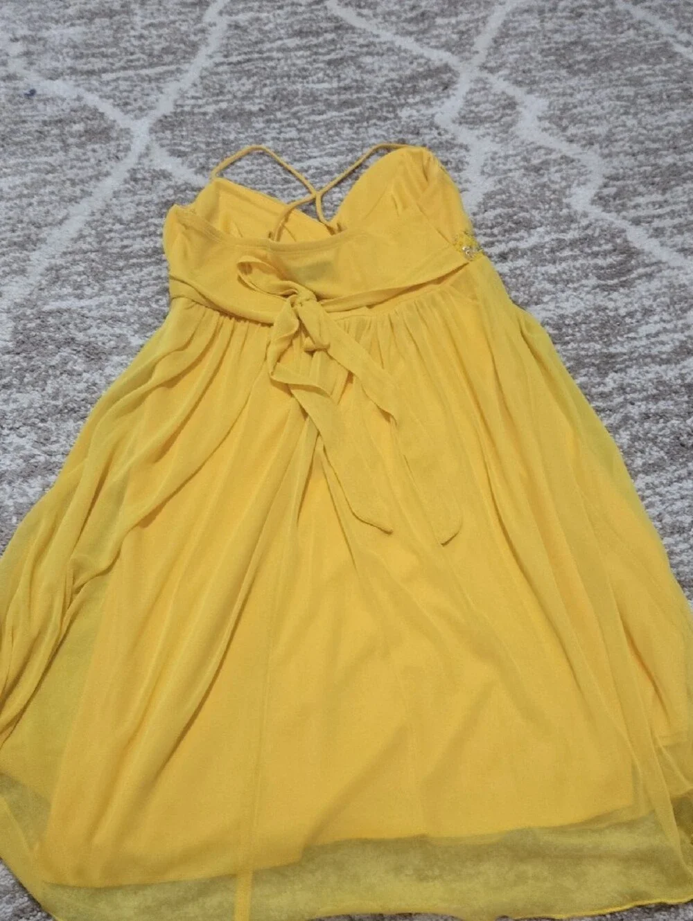 City Triangles Yellow Chiffon Spaghetti-Strap Prom Dress with Beaded Waist